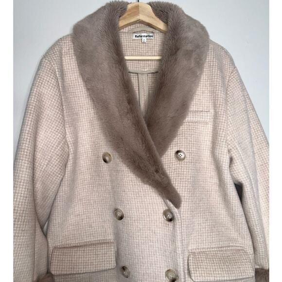 Reformation Lester Double Breasted Trench Coat Tan/Beige Size Small Relaxed Fit - Picture 7 of 12